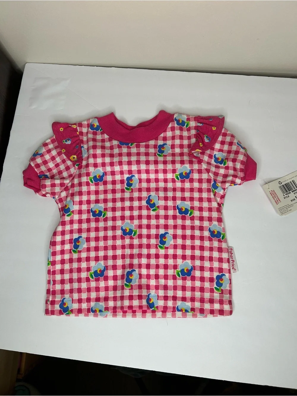 New Deadstock vintage Fisher-Price Pink Gingham Floral Baby Set 18 months